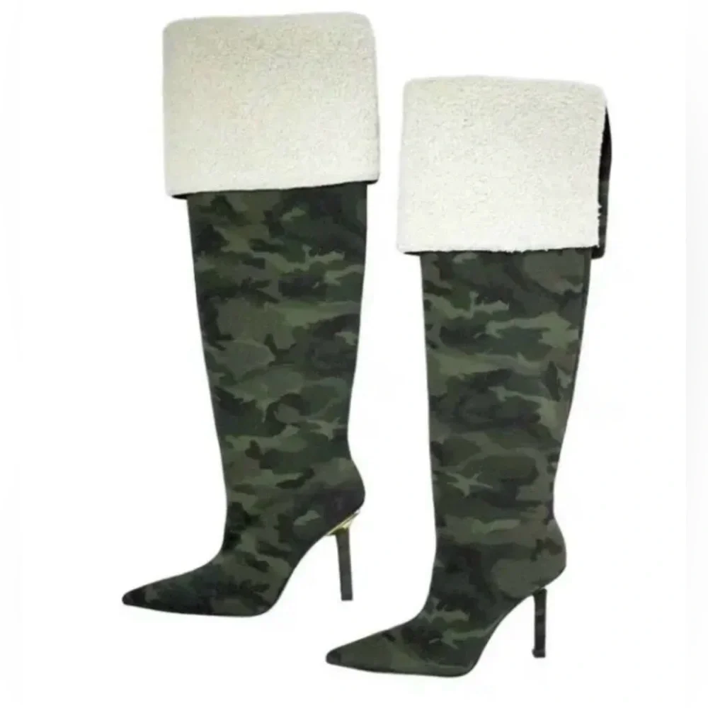 Good American Camo Over The Knee Boots Size 11 Thigh High Heeled Boots